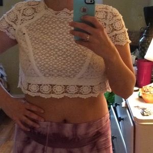 Lace open back crop top